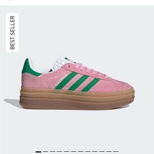 Adidas Pink and Green Gazelle Bold Sneakers with Suede Upper